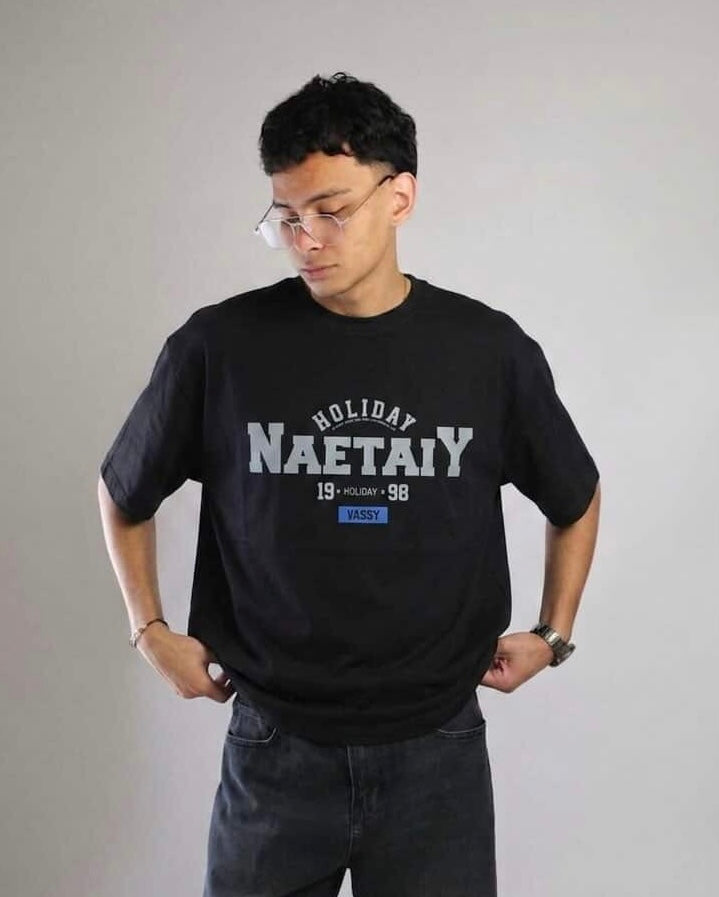 تيشيرت NAETALY اسود , قالب طبيعي