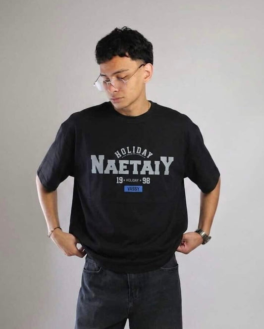 تيشيرت NAETALY اسود , قالب طبيعي