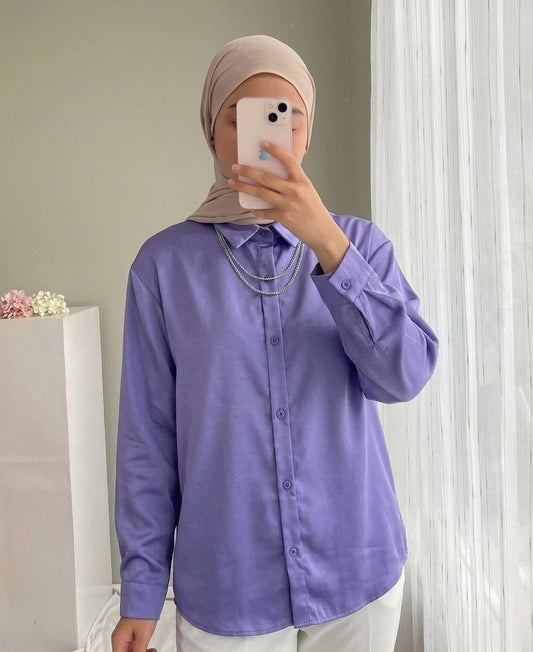 قميص نسائي سادة بنفسجي قالب طبيعي✅