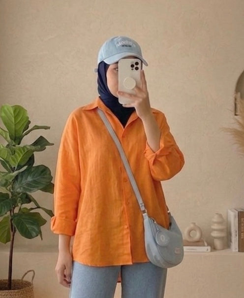 قميص نسائي سادة برتقالي ,قالب طبيعي✅