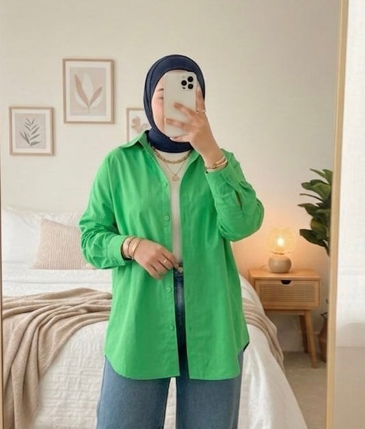قميص نسائي سادة اخضر ,قالب طبيعي✅