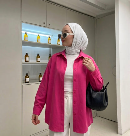 قميص نسائي سادة طويل وردي ,قالب طبيعي✅