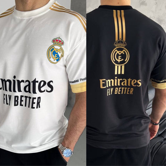 تيشيرت ريال مدريد باشرطة ذهبية ,قالب كبير ✅