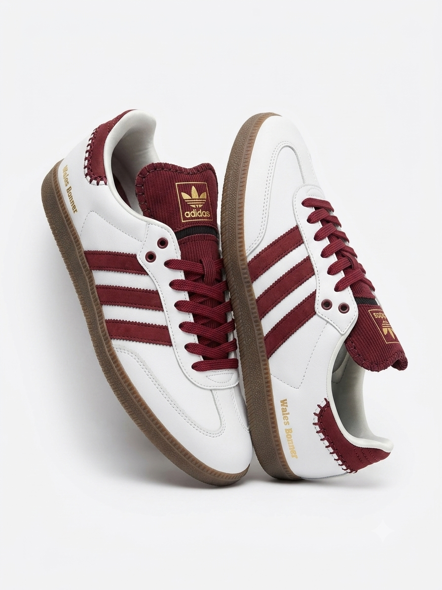 حذاء اديداس سامبا شاموا ابيض وماروني , قالب طبيعي (القياسات بين 36>40) - Adidas SAMBA