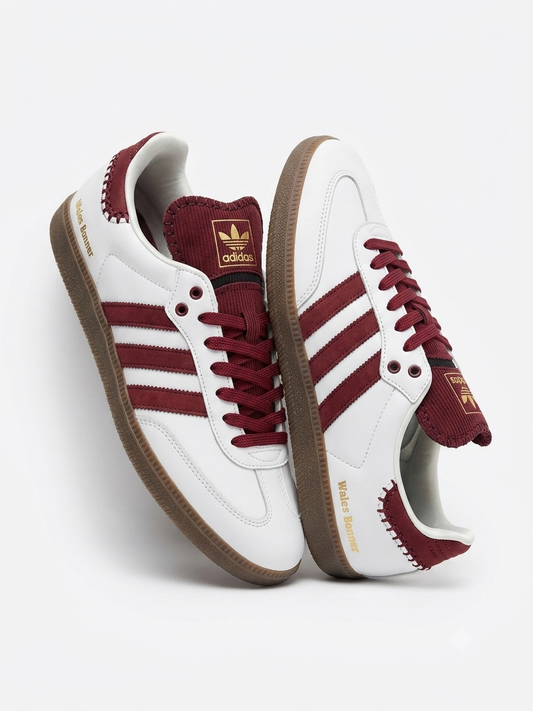 حذاء اديداس سامبا شاموا ابيض وماروني , قالب طبيعي (القياسات بين 36>40) - Adidas SAMBA
