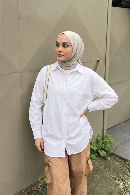 قميص نسائي مخروط الخصر ابيض ,قالب كبير ✅