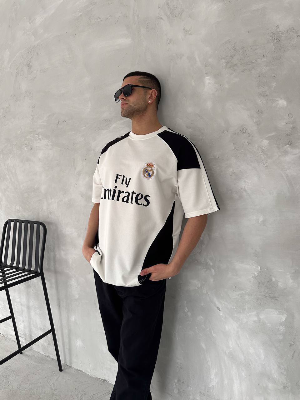 تيشيرت ريال مدريد ابيض واسود قطني , قالب كبير ✅