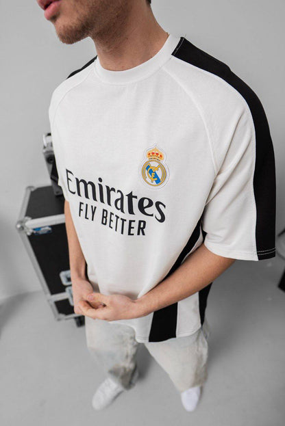 تيشيرت ريال مدريد ابيض خطين اسود , قالب كبير✅