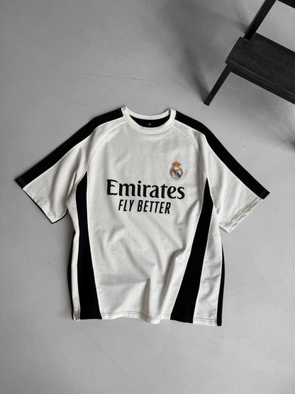 تيشيرت ريال مدريد ابيض خطين اسود , قالب كبير✅