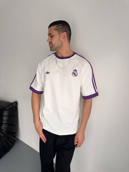 تيشيرت ريال مدريد خطوط اديداس ابيض , قالب كبير✅