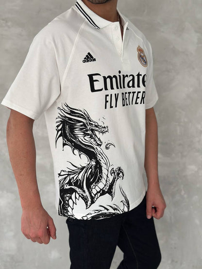 تيشيرت ريال مدريد اديداس التنين ابيض , قالب كبير✅