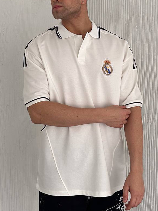 تيشيرت ياخة ريال مدريد ابيض خطوط اسود , قالب كبير✅