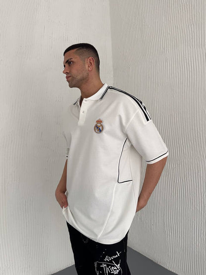 تيشيرت ياخة ريال مدريد ابيض خطوط اسود , قالب كبير✅