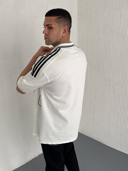 تيشيرت ياخة ريال مدريد ابيض خطوط اسود , قالب كبير✅