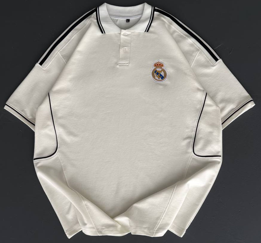 تيشيرت ياخة ريال مدريد ابيض خطوط اسود , قالب كبير✅