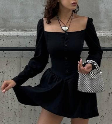 فستان اسود راقي مدكم لون اسود ✅