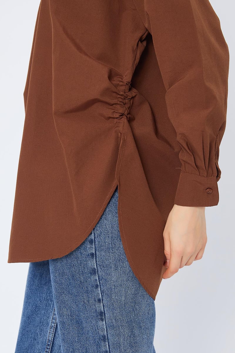 قميص نسائي مخروط الخصر قهوائي ,قالب كبير✅